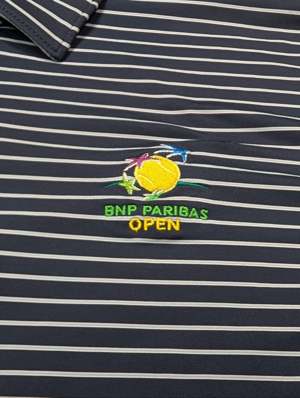 Peter Millar Shirt Mens XXL Blue Navy Stripe Sport Performance Jersey Polo Logo - Picture 3 of 8